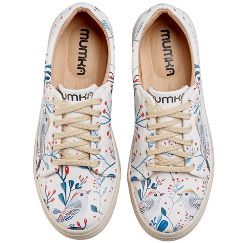 Sneakersy - Niebieskie ptaki i kwiaty