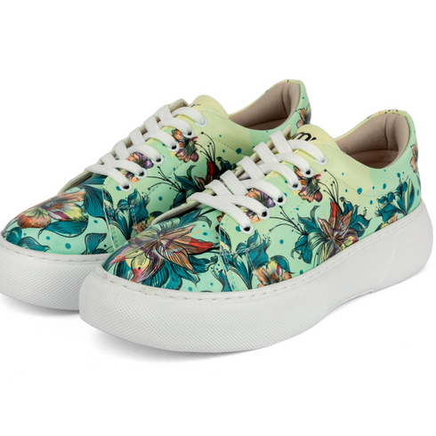 Sneakersy na platformie - Kwiaty w Zieleni