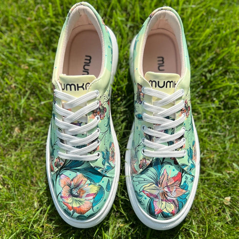Sneakersy na platformie - Kwiaty w Zieleni
