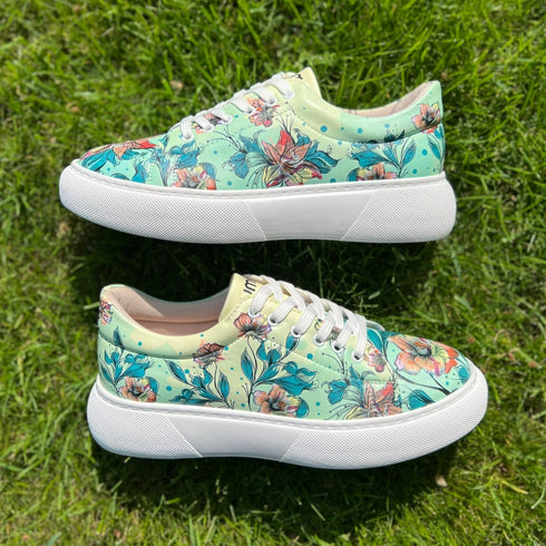 Sneakersy na platformie - Kwiaty w Zieleni
