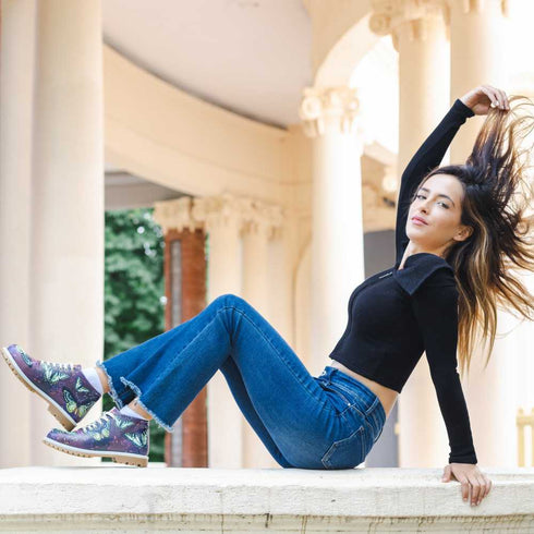 Botki w Motyle bordo