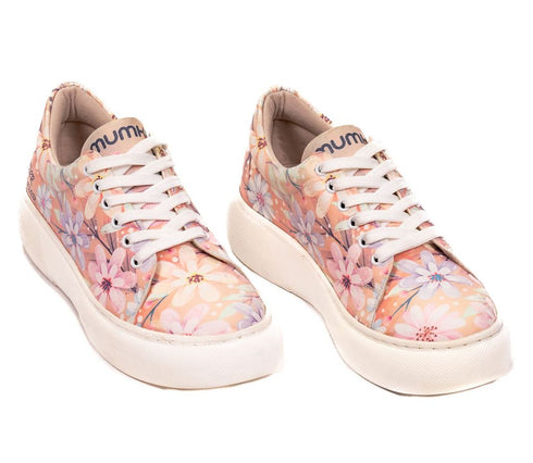 Sneakersy na platformie ciemnopudrowe w Kolorowe Kwiaty Stokrotki