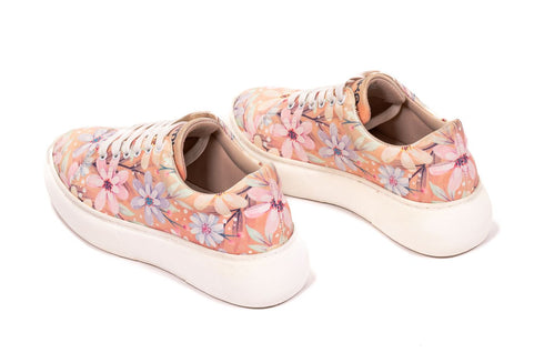 Sneakersy na platformie ciemnopudrowe w Kolorowe Kwiaty Stokrotki