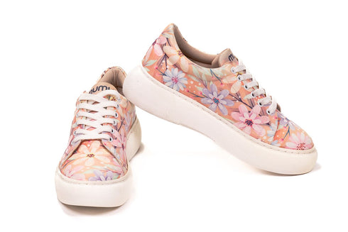 Sneakersy na platformie ciemnopudrowe w Kolorowe Kwiaty Stokrotki