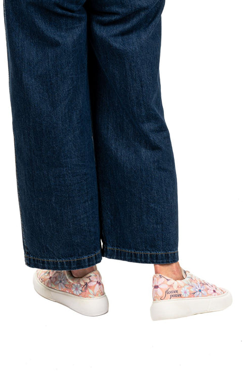 Sneakersy na platformie ciemnopudrowe w Kolorowe Kwiaty Stokrotki