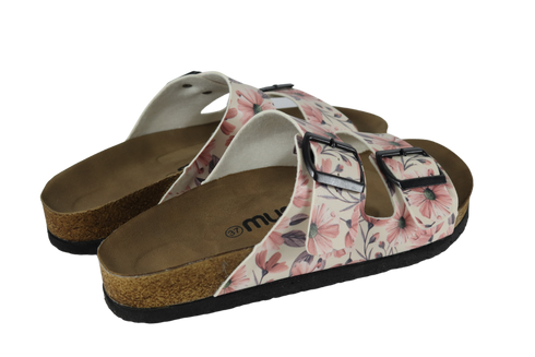 Klapki w różowe kwiaty i szare liście wyprofilowane - Mumka Shoes Polska