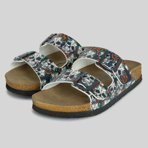 Klapki w Róże i Czachy wyprofilowane - Mumka Shoes Polska