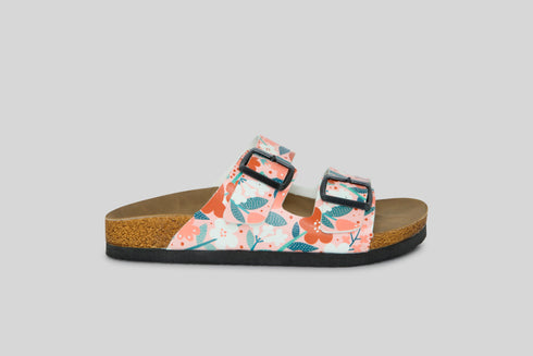 Klapki w kwiaty w różu i bieli wyprofilowane - Mumka Shoes Polska