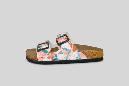 Klapki w kwiaty w różu i bieli wyprofilowane - Mumka Shoes Polska