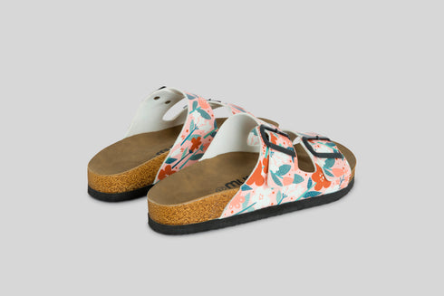 Klapki w kwiaty w różu i bieli wyprofilowane - Mumka Shoes Polska