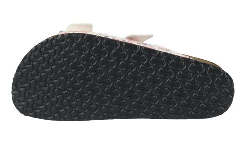 Klapki w różowe kwiaty i szare liście wyprofilowane - Mumka Shoes Polska